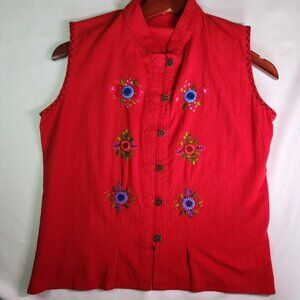 Women's Embroidered Style Top Size Medium Red sleeveless